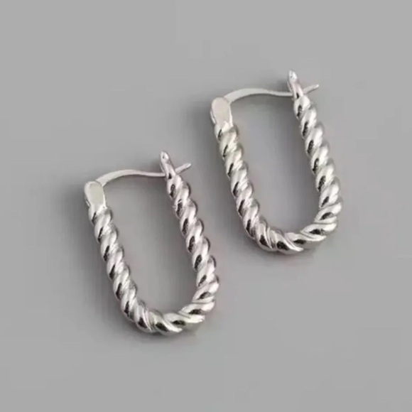 COPY - Sterling Silver Rope Twist Oval Hoop Earrings - Picture 1 of 2